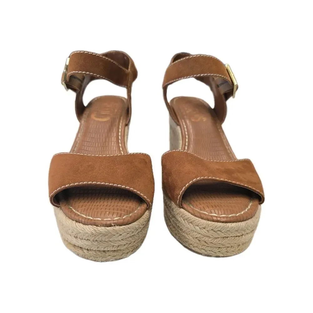 Circus by Sam Edelman Delilah Espadrille Wedge Sandals Brown Faux Suede 8.5 M